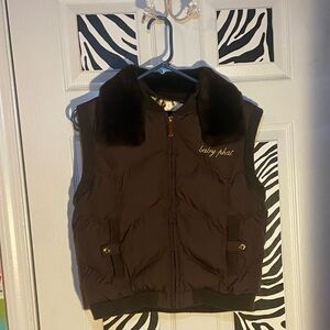 Old school Baby phat puffer vest w/ fur neck lining and gold lettering